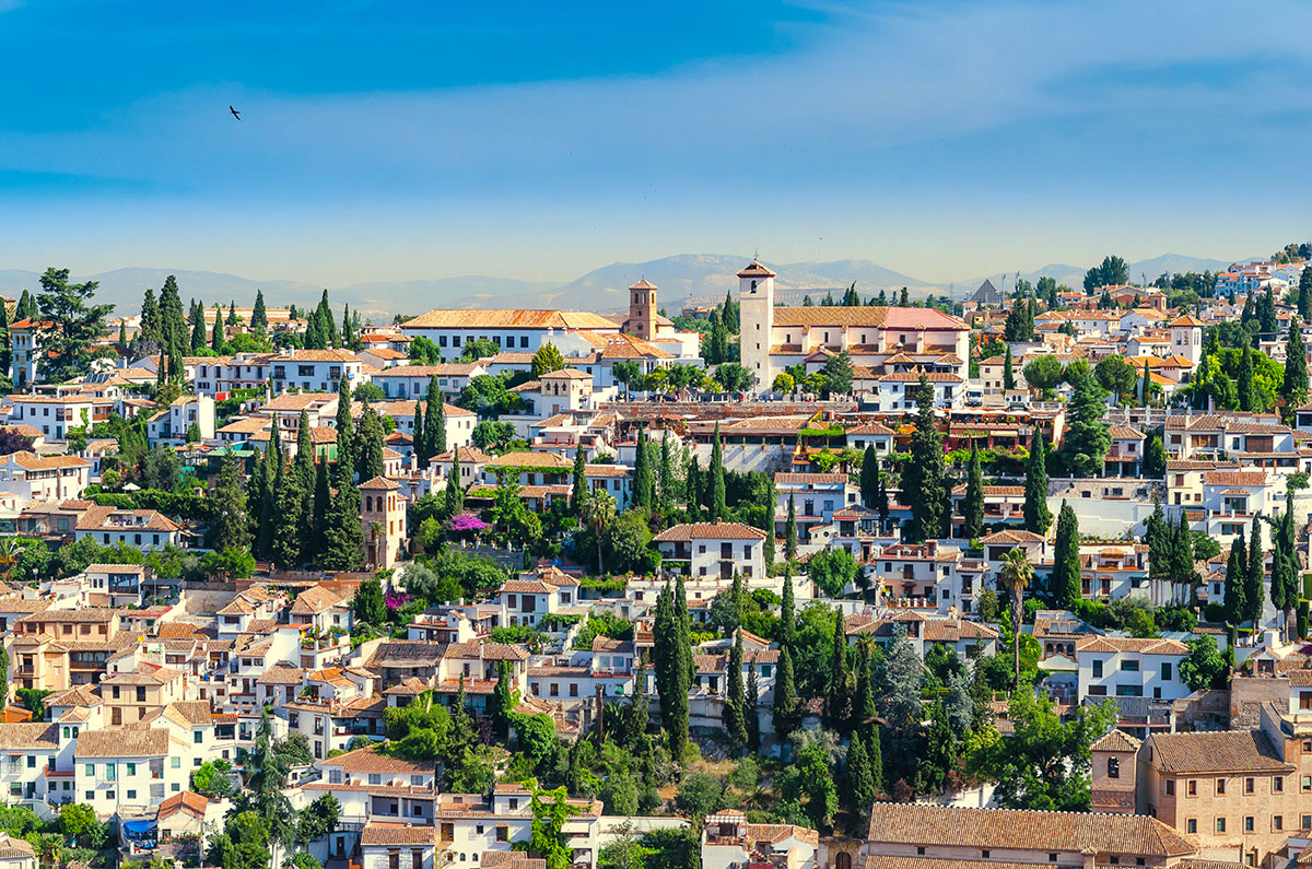 Granada, Spain view of historic Moorish neighborhood Albaicin.