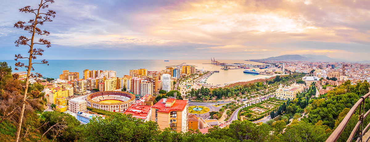 Malaga, Spain view of the city and coast from the sky